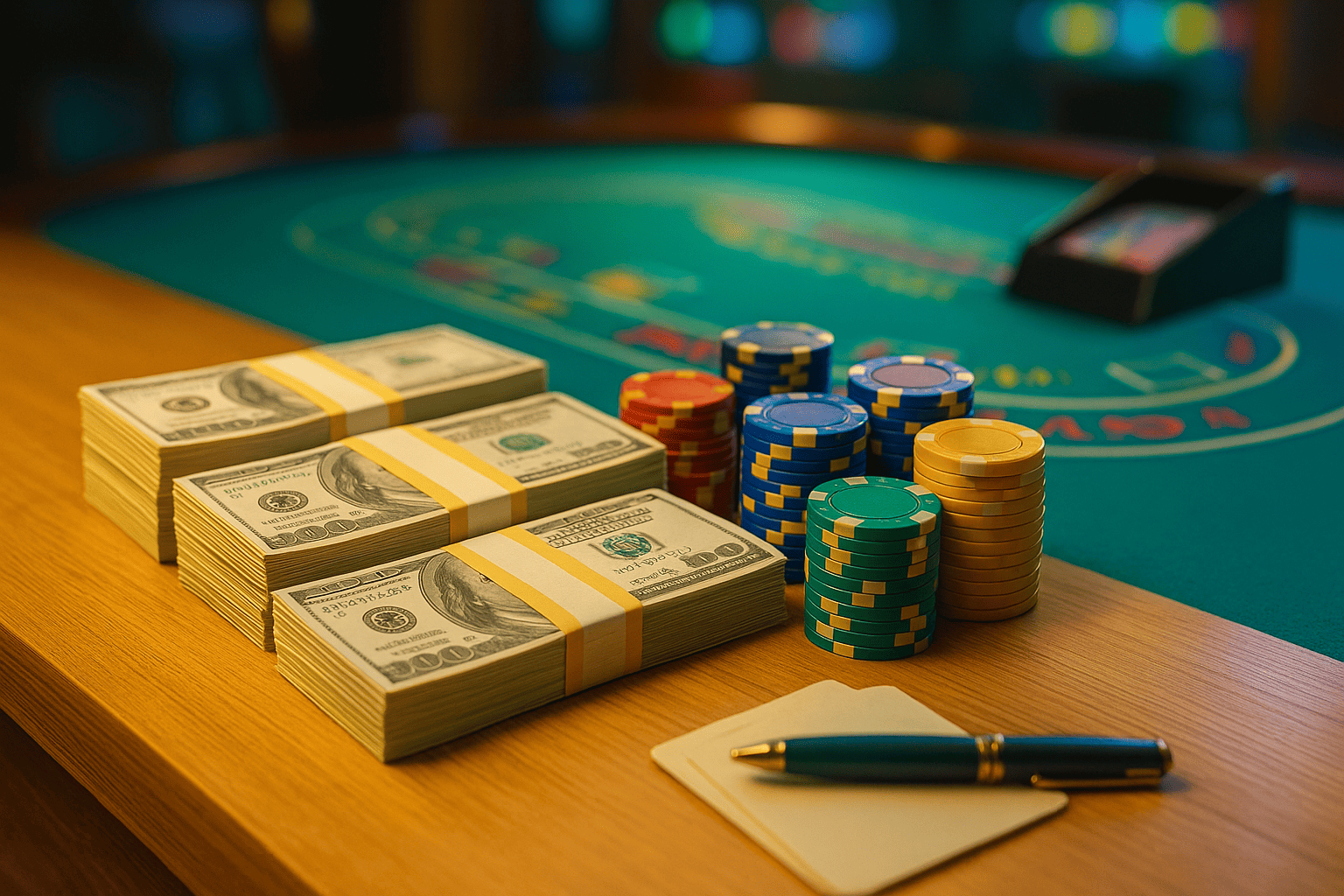 プロプレイヤーの収入を表す現金とチップ