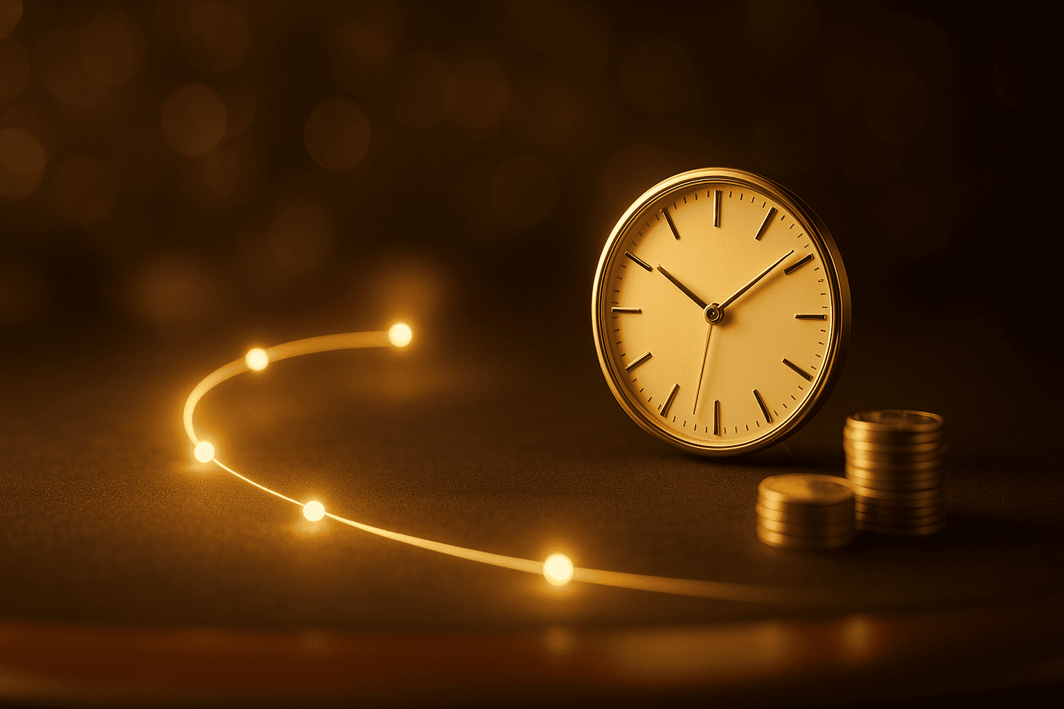 完璧な1時間チャレンジを表す時計とブラックジャックテーブル