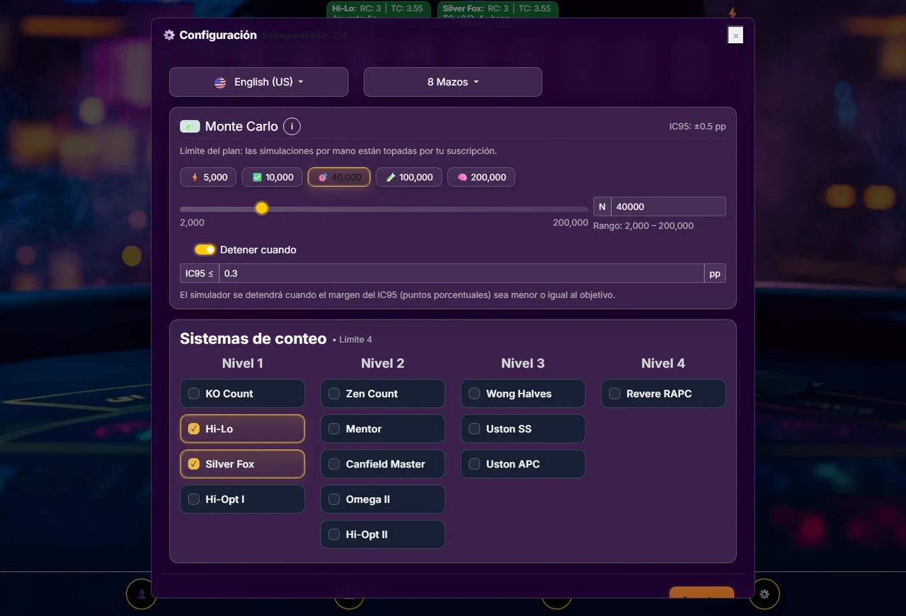 BJCPRO settings and plan-based advanced counter controls
